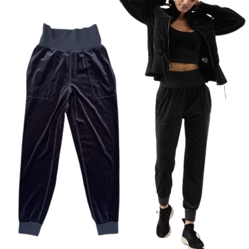 Athleta Size S Salutation Velvet Jogger Pull On Pants Black Pockets Stretch
